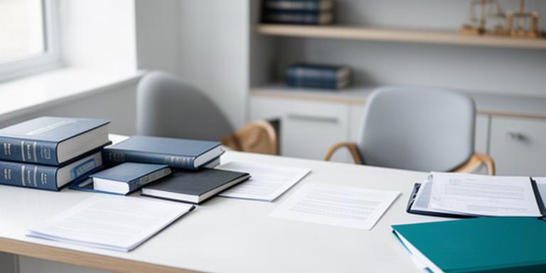 Consulting room with a clear desk, legal books and paperwork in a Limavady office